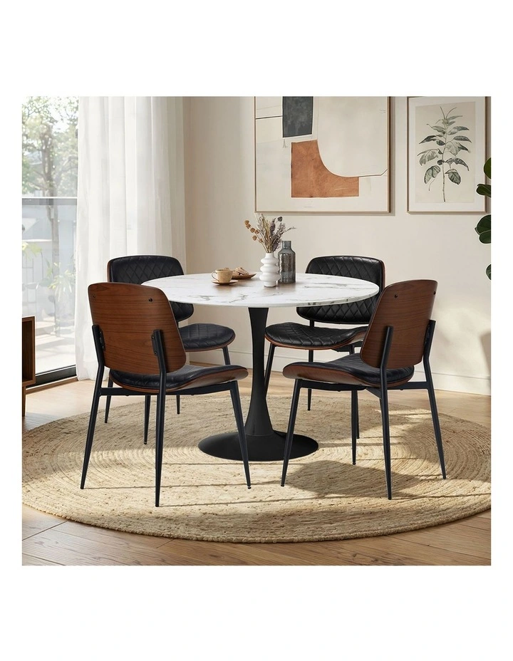 Oikiture 4 Seater Dining Table Set 90cm Round Table and Dining Chairs PU Leather image 7