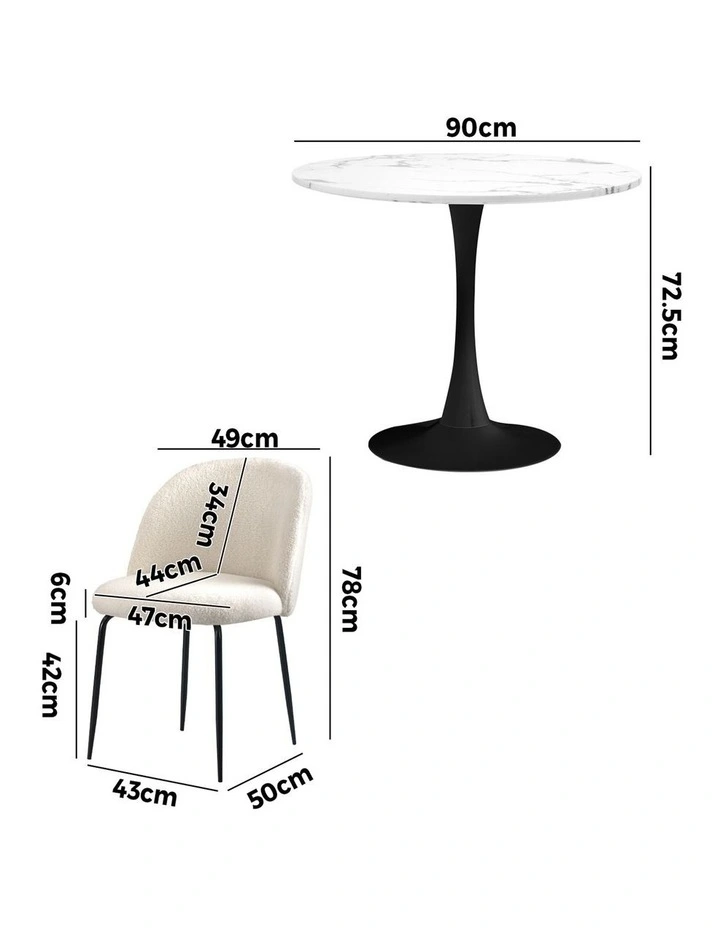 Oikiture 90cm Round Dining Table and 4PCS Dining Chairs Sherpa White image 3