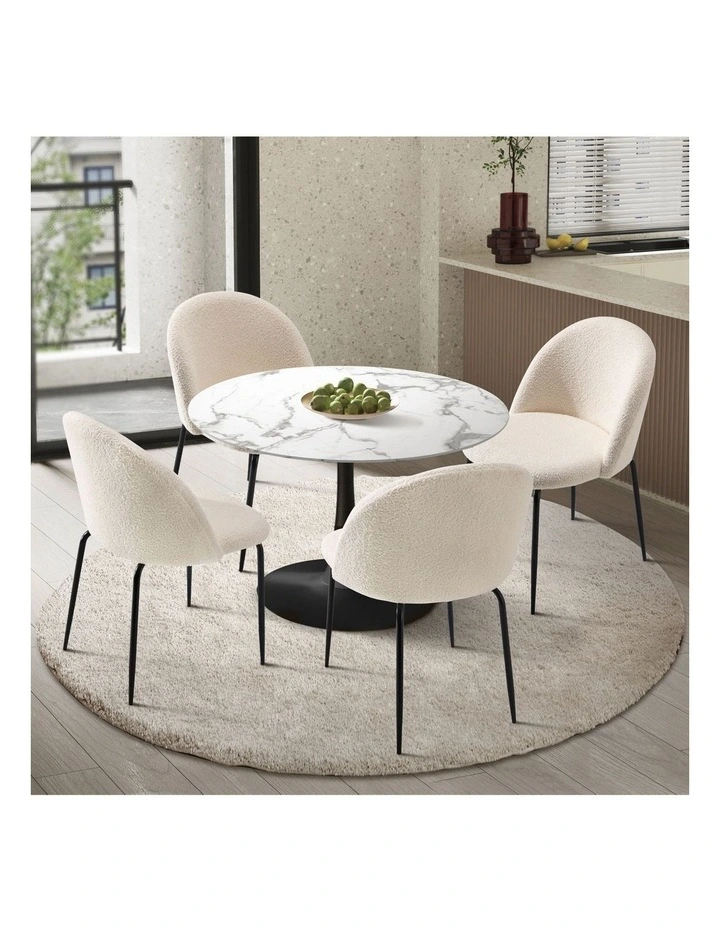 Oikiture 90cm Round Dining Table and 4PCS Dining Chairs Sherpa White image 4