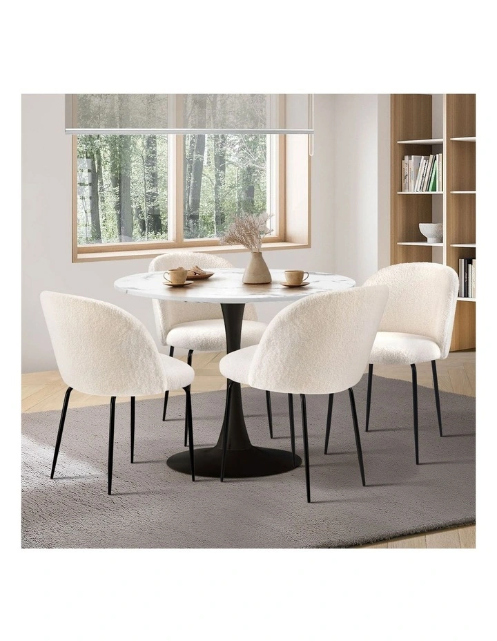 Oikiture 90cm Round Dining Table and 4PCS Dining Chairs Sherpa White image 5