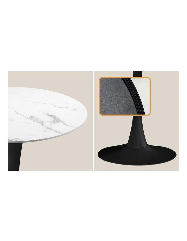 Oikiture 90cm Round Dining Table and 4PCS Dining Chairs Sherpa White image 6