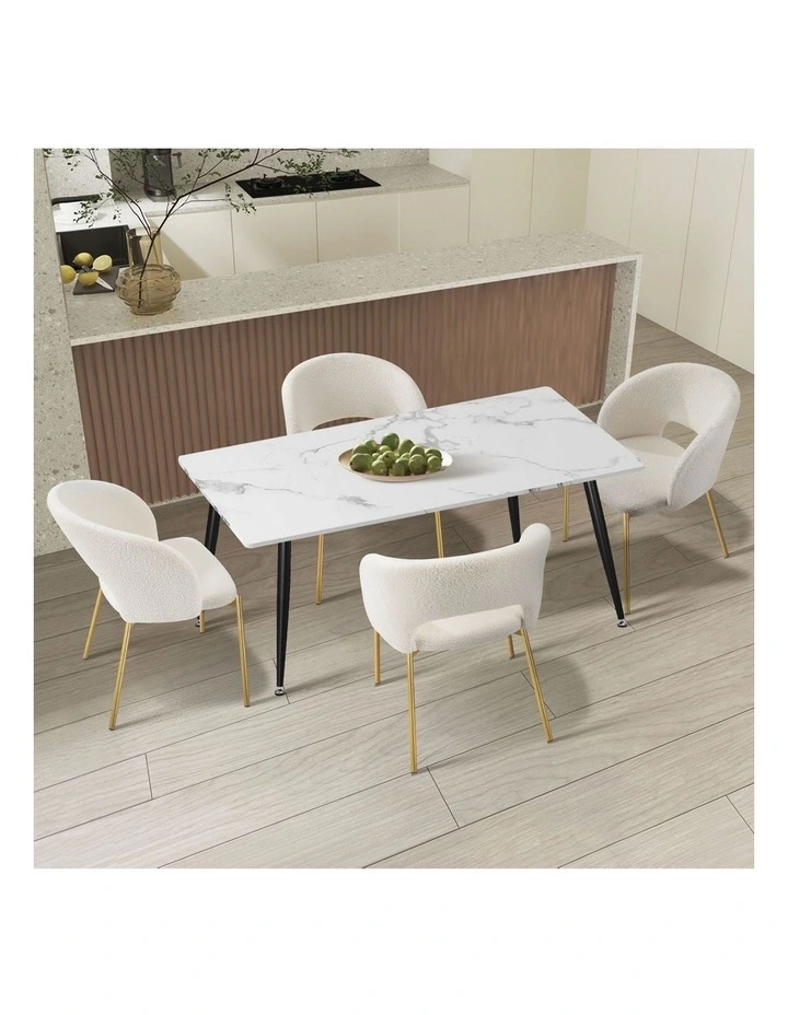 Oikiture 120cm Rectangle Dining Table with 4PCS Dining Chairs White Sherpa image 4