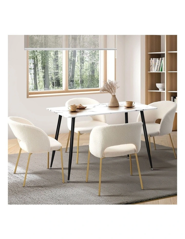 Oikiture 120cm Rectangle Dining Table with 4PCS Dining Chairs White Sherpa image 5