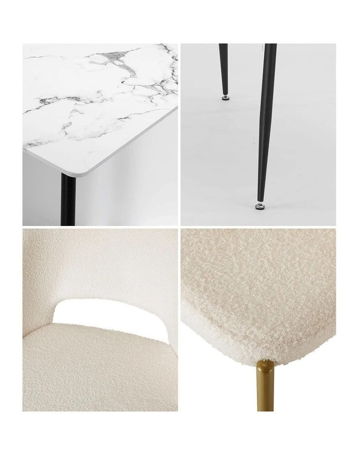 Oikiture 120cm Rectangle Dining Table with 4PCS Dining Chairs White Sherpa image 7