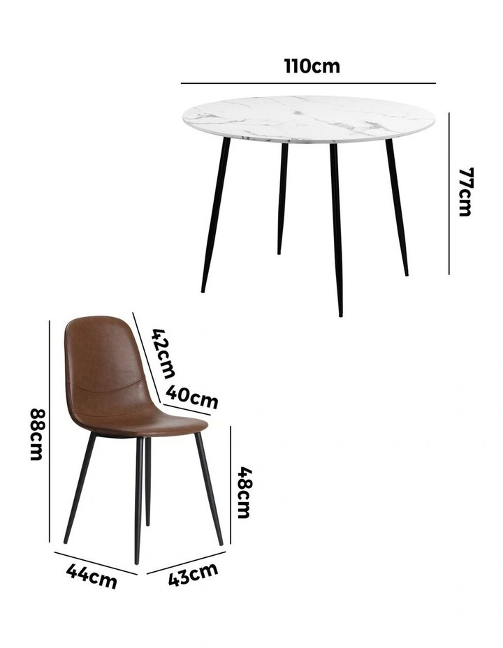 Oikiture 110cm Round Dining Table with 4PCS Dining Chairs PU Brown image 3