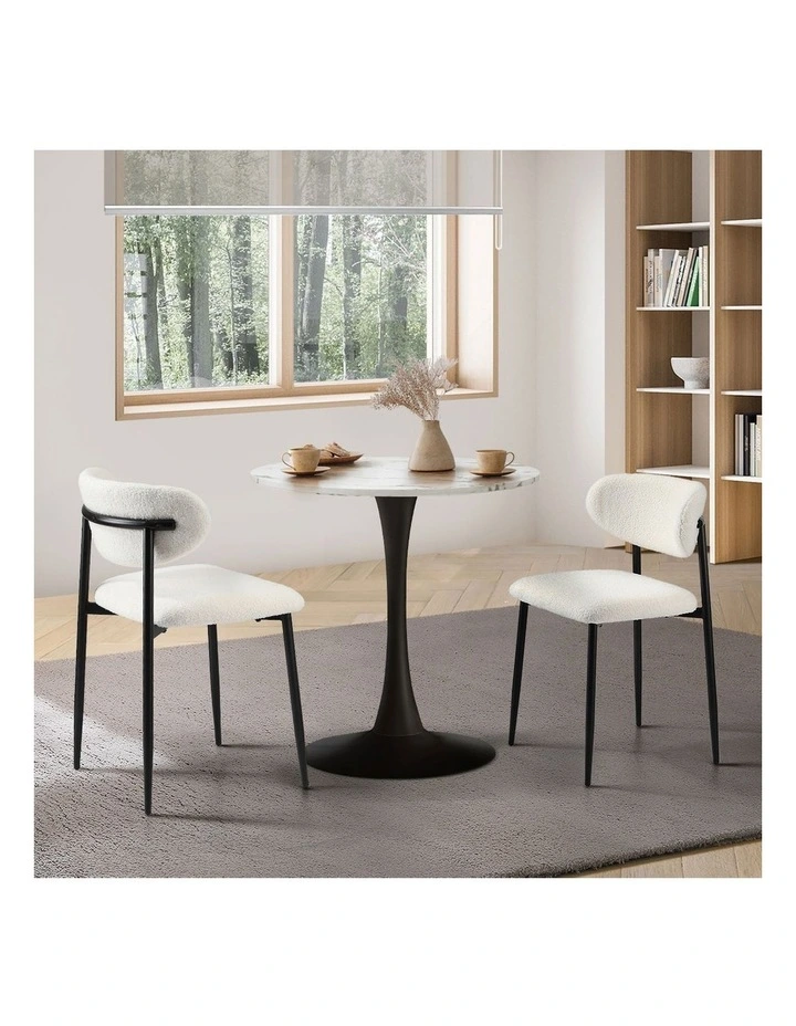 Oikiture 60cm Round Dining Table with 2x Dining Chairs Boucle White&Black image 5