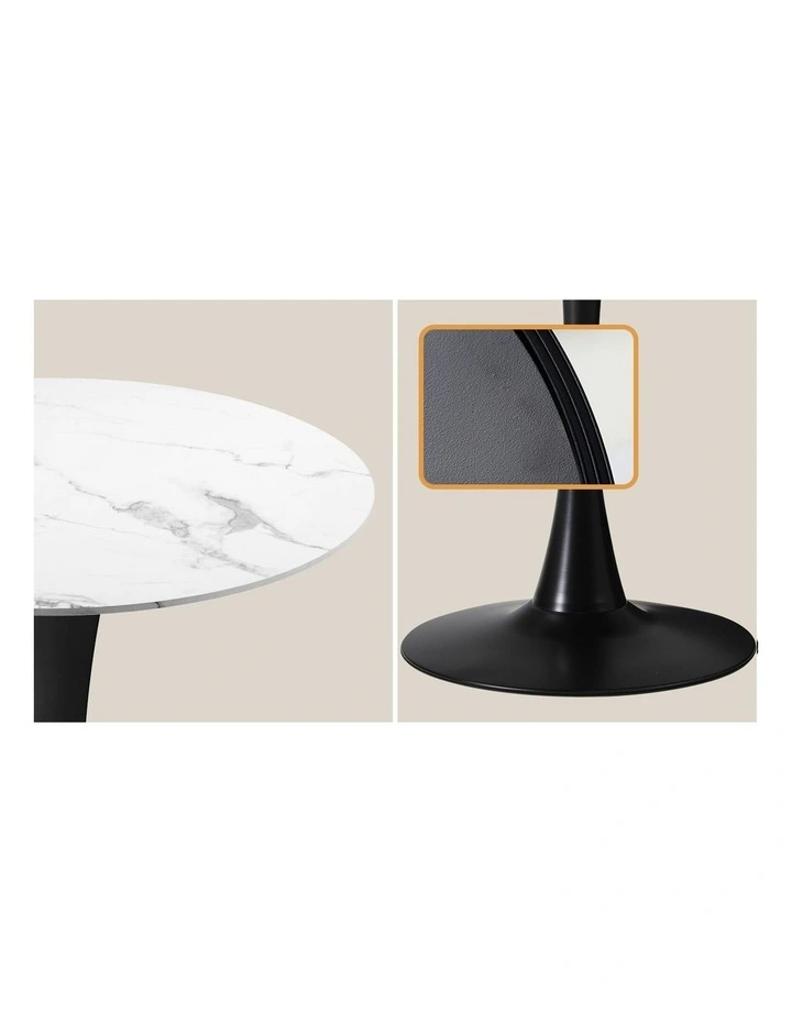 Oikiture 60cm Round Dining Table with 2x Dining Chairs Boucle White&Black image 6