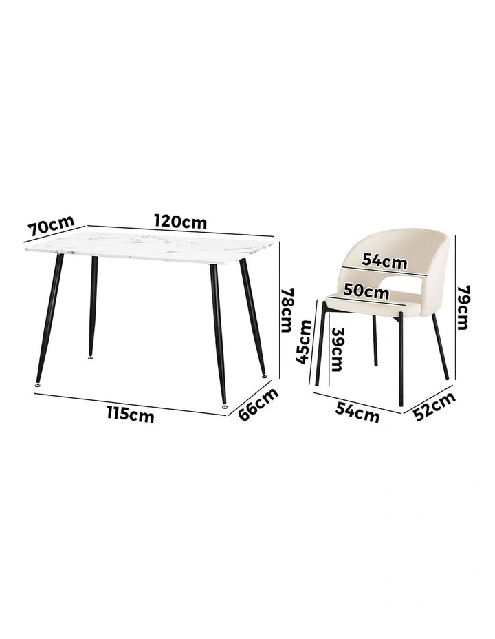 Oikiture 120cm Rectangle Dining Table with 4PCS Dining Chairs Sherpa White&Black image 3