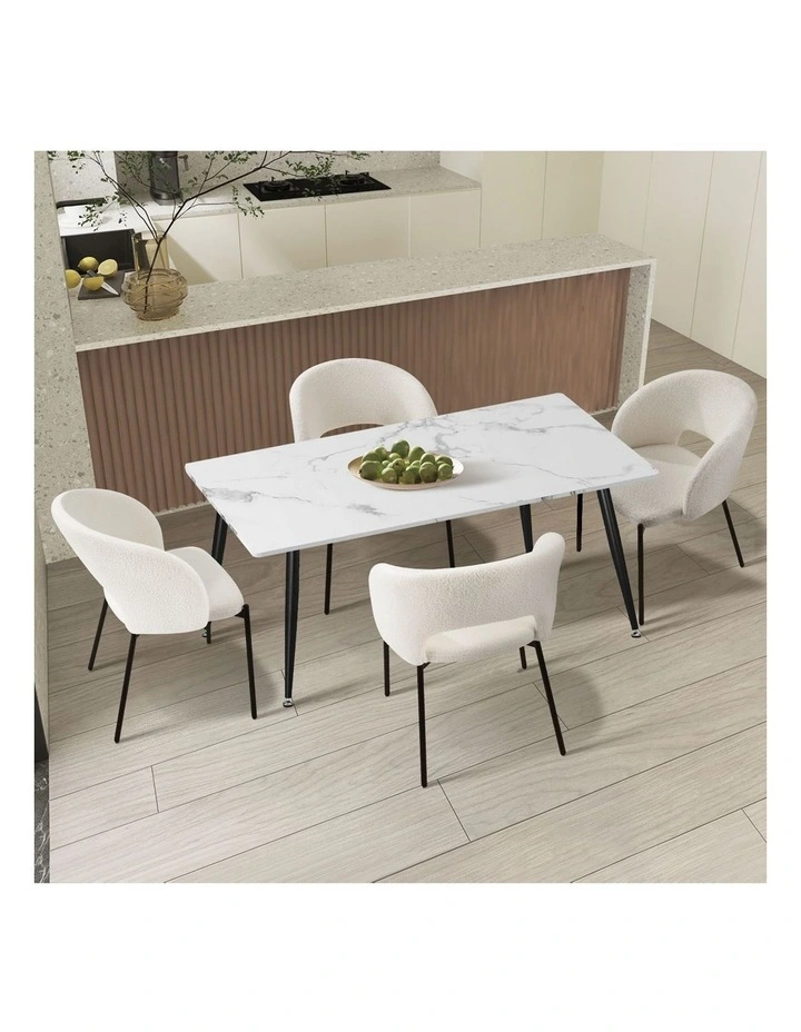Oikiture 120cm Rectangle Dining Table with 4PCS Dining Chairs Sherpa White&Black image 4
