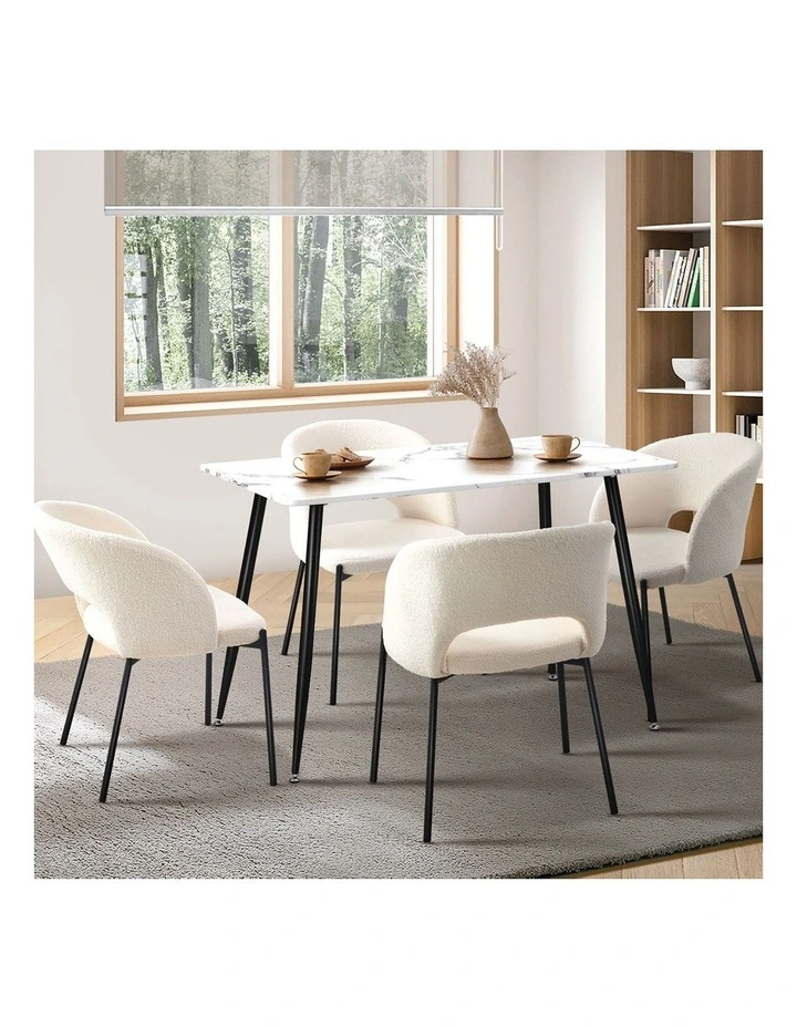 Oikiture 120cm Rectangle Dining Table with 4PCS Dining Chairs Sherpa White&Black image 5