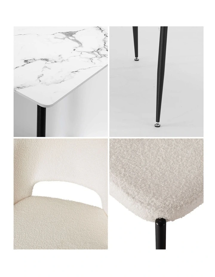 Oikiture 120cm Rectangle Dining Table with 4PCS Dining Chairs Sherpa White&Black image 7