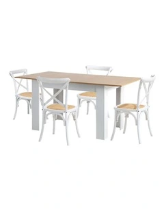 Oikiture 160cm Extendable Dining Table with 4PCS Dining Chairs Crossback White