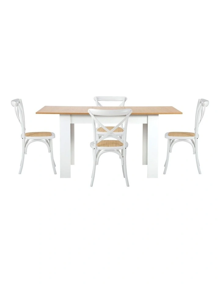 Oikiture 160cm Extendable Dining Table with 4PCS Dining Chairs Crossback White image 2