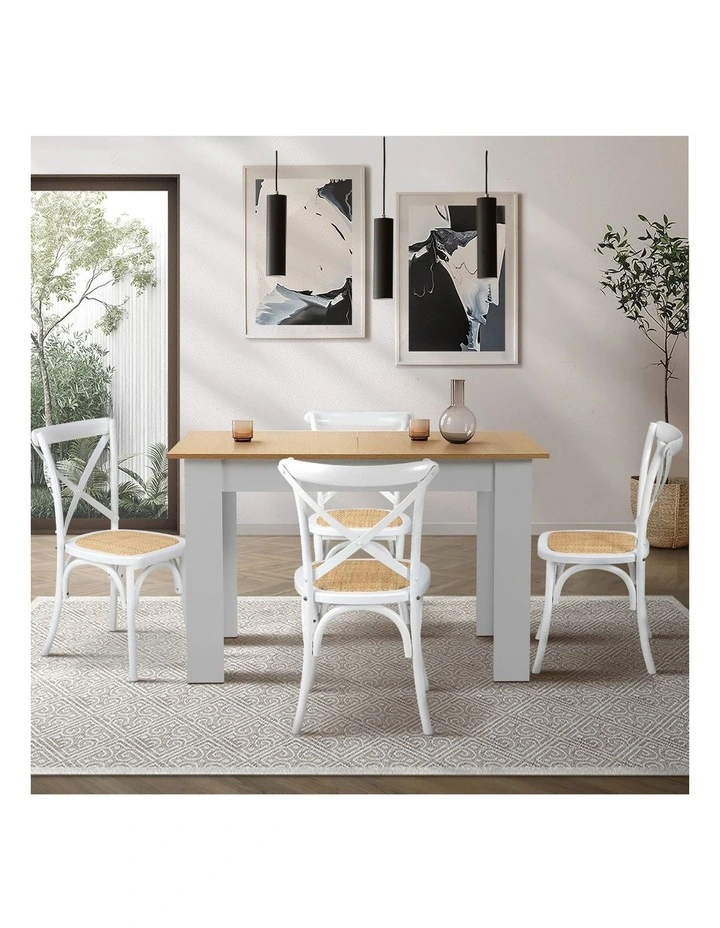 Oikiture 160cm Extendable Dining Table with 4PCS Dining Chairs Crossback White image 5