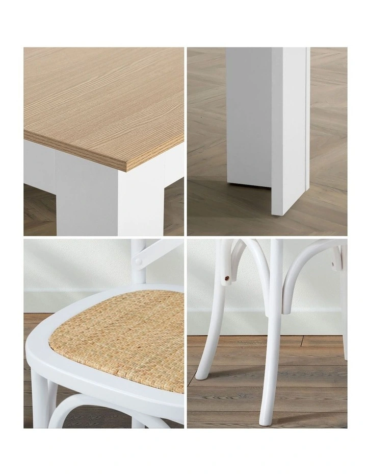 Oikiture 160cm Extendable Dining Table with 4PCS Dining Chairs Crossback White image 7