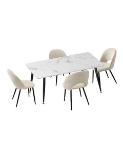 Oikiture 120cm Rectangle Dining Table with 4PCS Dining Chairs Sherpa