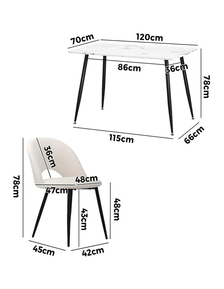Oikiture 120cm Rectangle Dining Table with 4PCS Dining Chairs Sherpa image 3