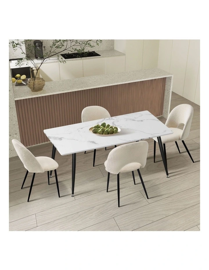 Oikiture 120cm Rectangle Dining Table with 4PCS Dining Chairs Sherpa image 4