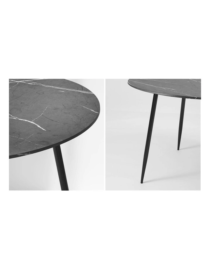 Oikiture 110cm Round Dining Table with 4PCS Dining Chairs PU Grey&Black image 6