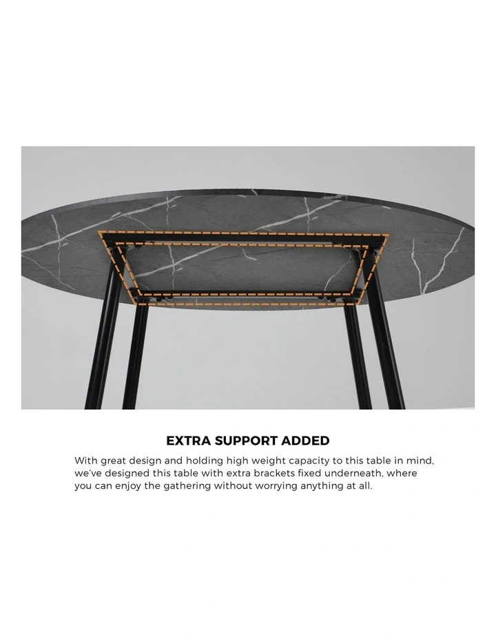 Oikiture 110cm Round Dining Table with 4PCS Dining Chairs PU Grey&Black image 7