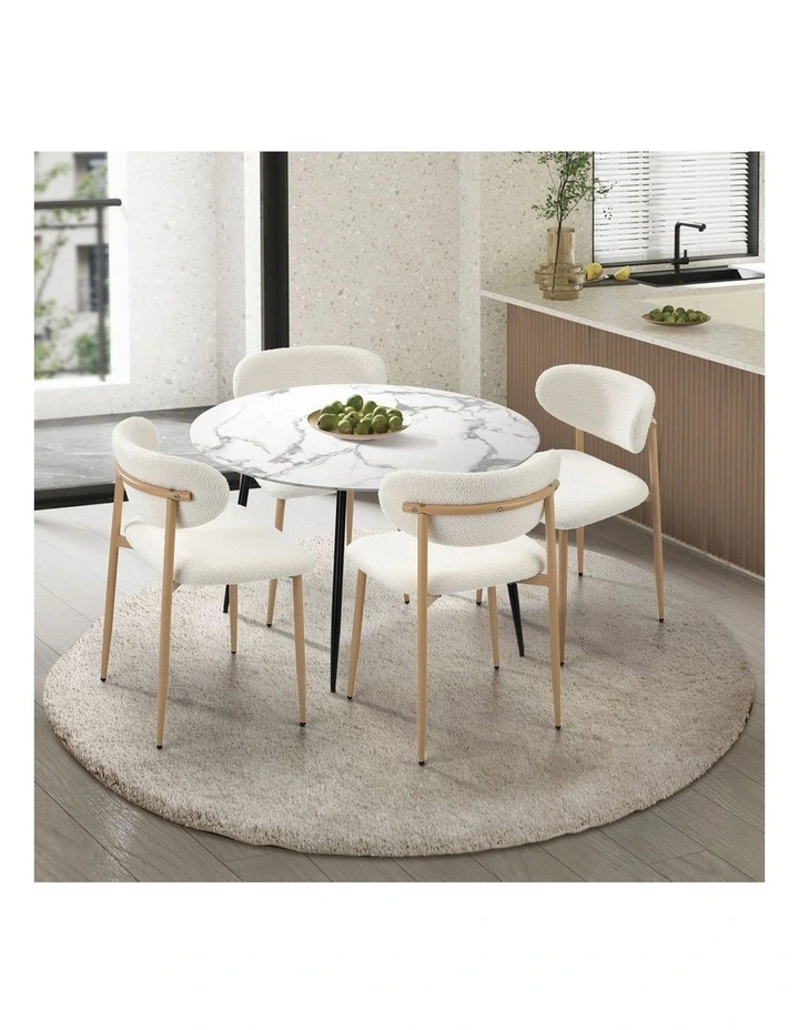Oikiture 110cm Round Dining Table with 4x Dining Chairs Boucle White image 4