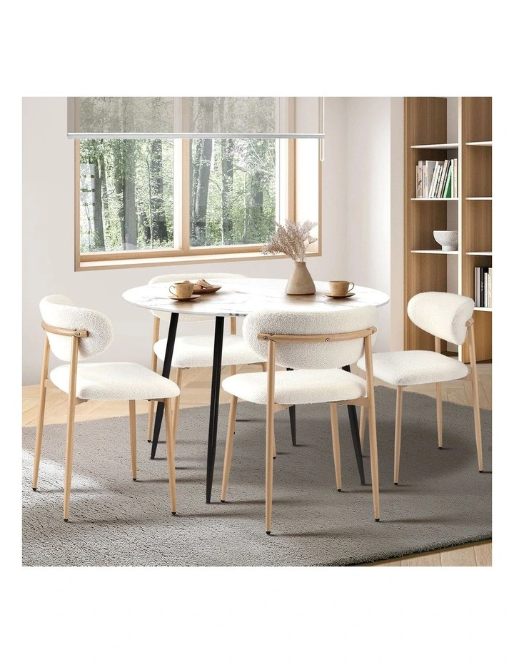 Oikiture 110cm Round Dining Table with 4x Dining Chairs Boucle White image 5