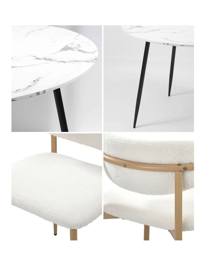 Oikiture 110cm Round Dining Table with 4x Dining Chairs Boucle White image 7