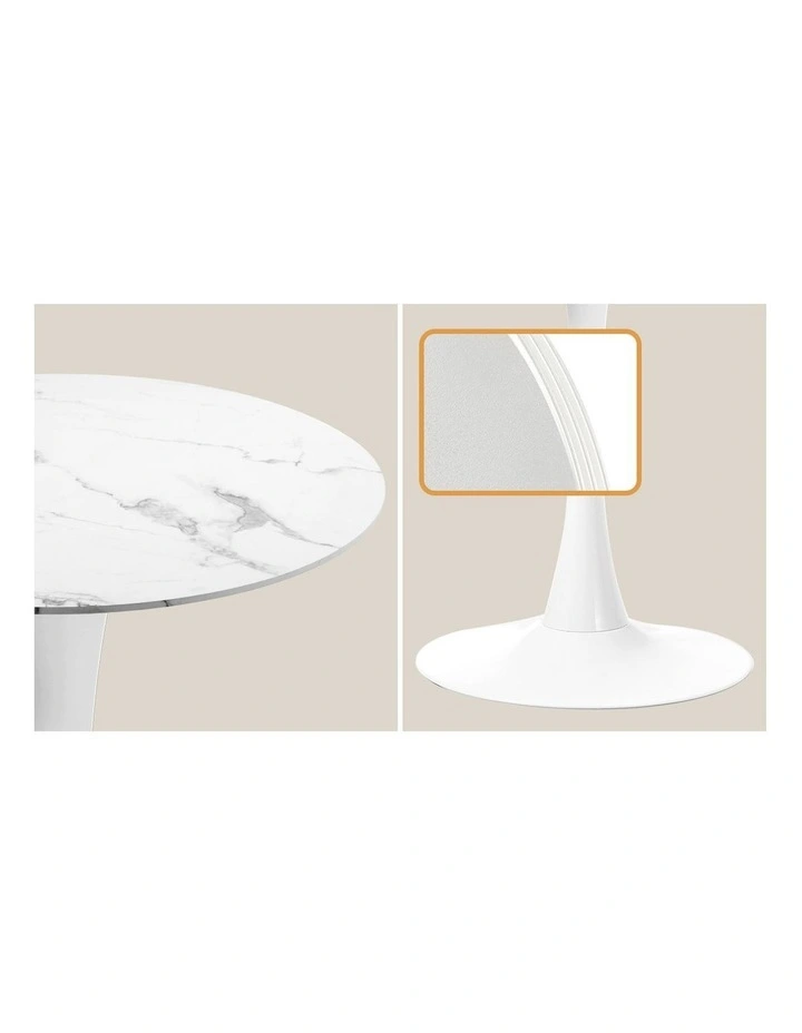 Oikiture 90cm Round Dining Table with 4x Dining Chairs Boucle White&Gold image 6
