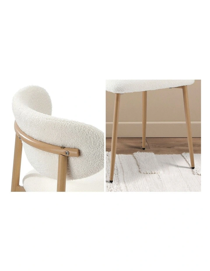 Oikiture 90cm Round Dining Table with 4x Dining Chairs Boucle White&Gold image 7