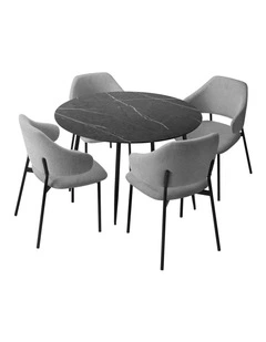 Oikiture 110cm Round Dining Table with 4PCS Dining Chairs Linen Grey