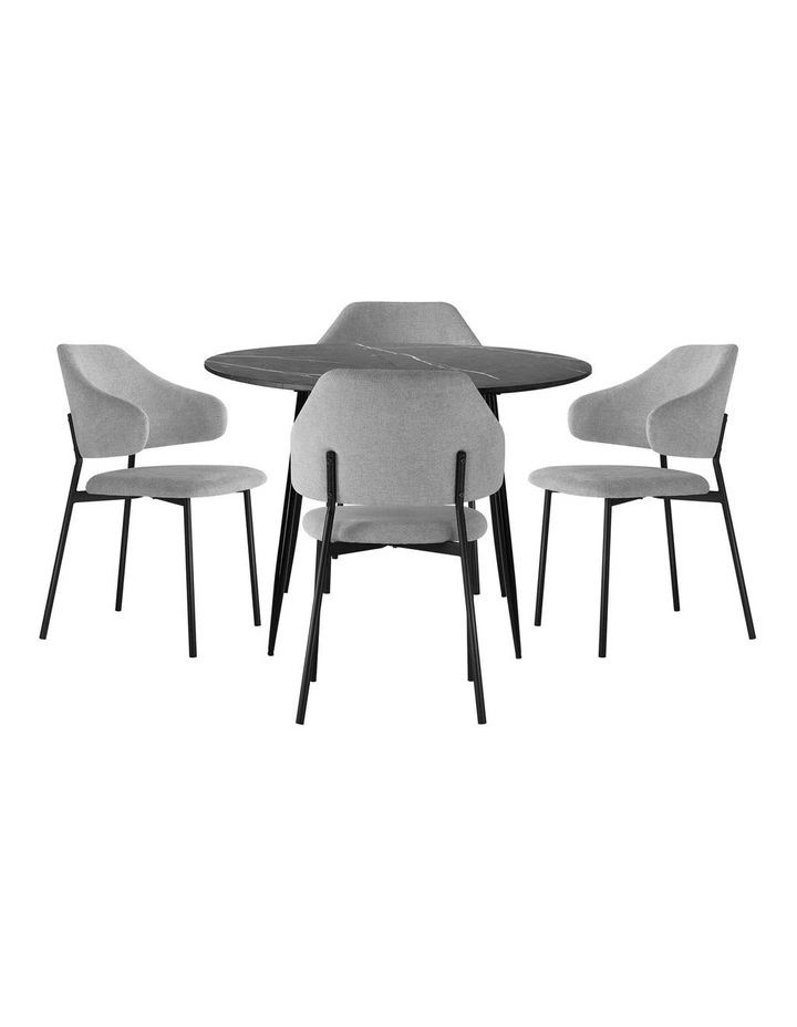 Oikiture 110cm Round Dining Table with 4PCS Dining Chairs Linen Grey image 2