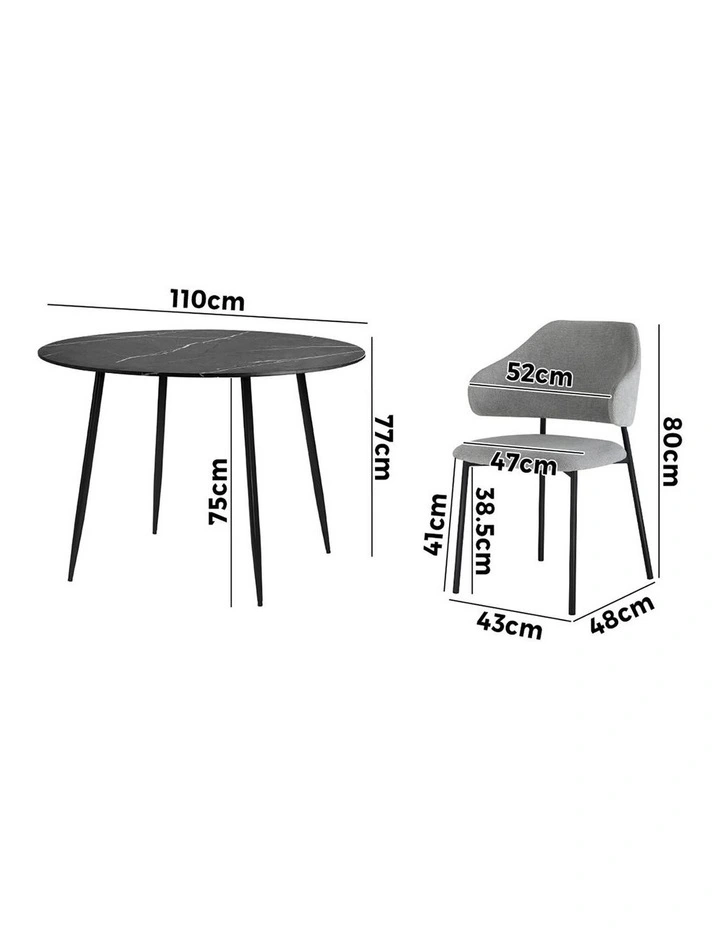 Oikiture 110cm Round Dining Table with 4PCS Dining Chairs Linen Grey image 3