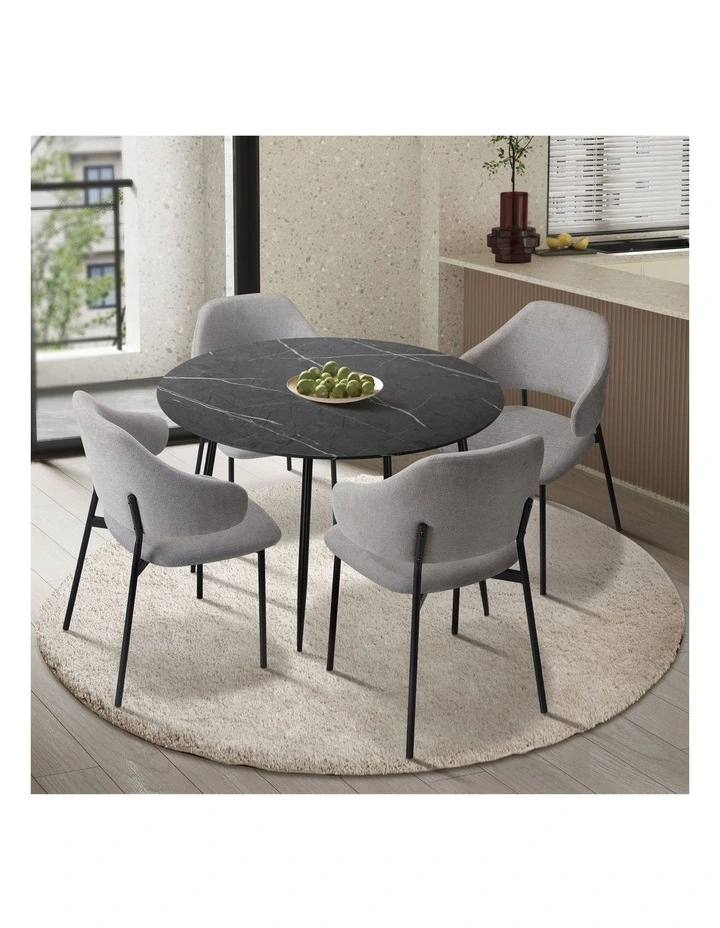 Oikiture 110cm Round Dining Table with 4PCS Dining Chairs Linen Grey image 4