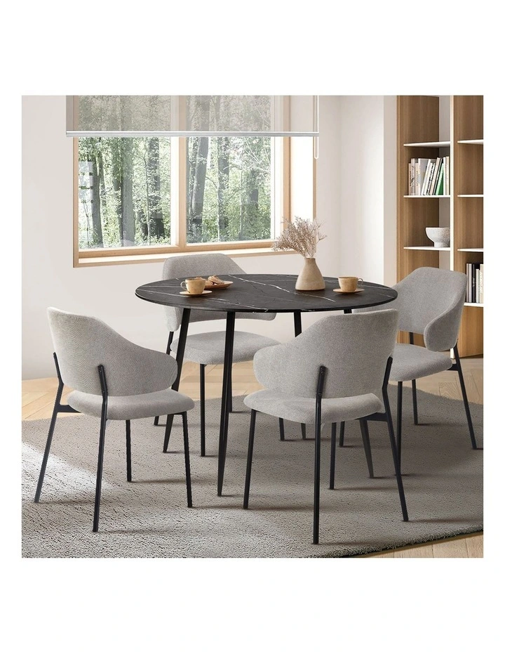 Oikiture 110cm Round Dining Table with 4PCS Dining Chairs Linen Grey image 5