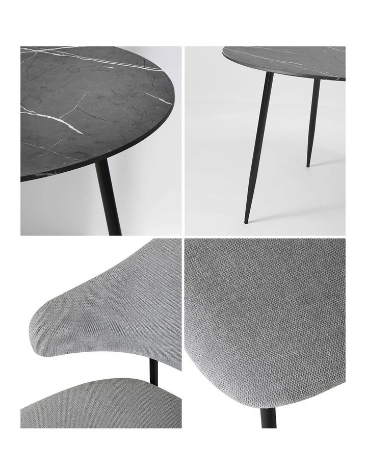 Oikiture 110cm Round Dining Table with 4PCS Dining Chairs Linen Grey image 7