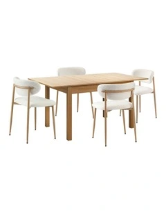 Oikiture 5pc Extenable Dining Table and Chairs Wooden Dining Set Boucle Natural