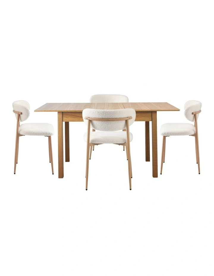 Oikiture 5pc Extenable Dining Table and Chairs Wooden Dining Set Boucle Natural image 2