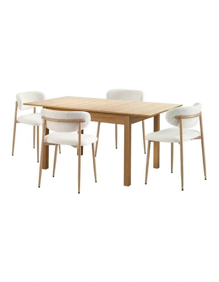 Oikiture 5pc Extenable Dining Table and Chairs Wooden Dining Set Boucle Natural image 3