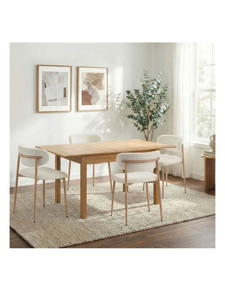 Oikiture 5pc Extenable Dining Table and Chairs Wooden Dining Set Boucle Natural image 4