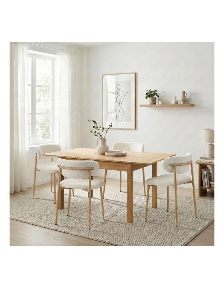 Oikiture 5pc Extenable Dining Table and Chairs Wooden Dining Set Boucle Natural image 5