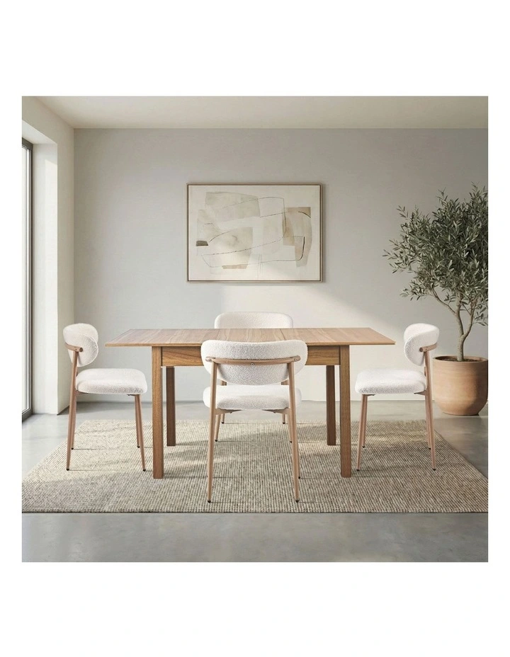 Oikiture 5pc Extenable Dining Table and Chairs Wooden Dining Set Boucle Natural image 7