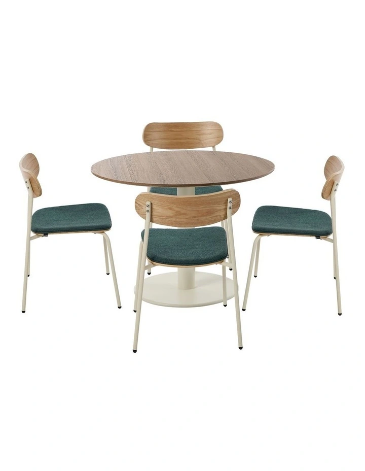 Oikiture Dining Table Set 100cm Round Dining Table and Chairs Green image 2