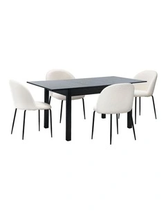 Oikiture 5pc Extenable Dining Table and Chairs Kitchen Dining Set Black&White