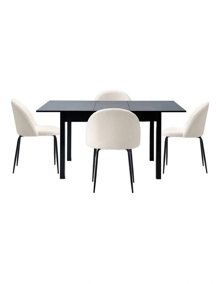Oikiture 5pc Extenable Dining Table and Chairs Kitchen Dining Set Black&White image 2