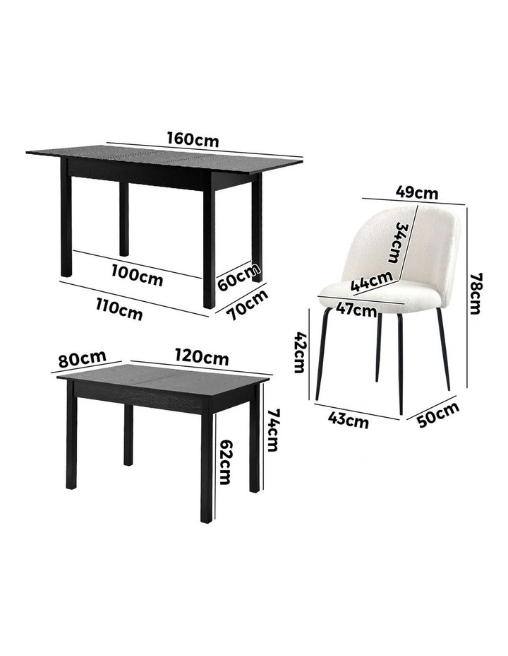 Oikiture 5pc Extenable Dining Table and Chairs Kitchen Dining Set Black&White image 3