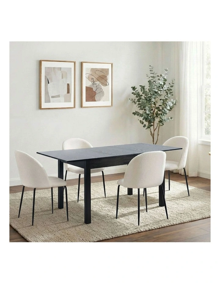 Oikiture 5pc Extenable Dining Table and Chairs Kitchen Dining Set Black&White image 4