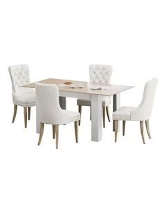 Oikiture 160cm Extendable Dining Table with 4PCS Dining Chairs Velvet Beige