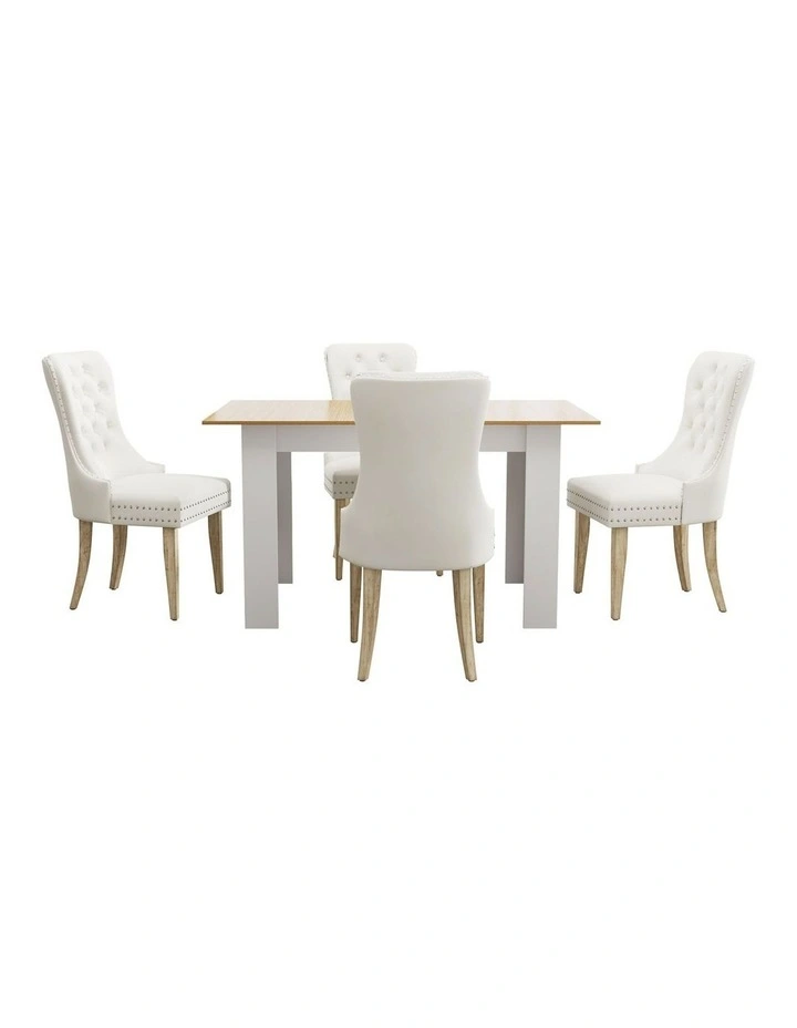Oikiture 160cm Extendable Dining Table with 4PCS Dining Chairs Velvet Beige image 2