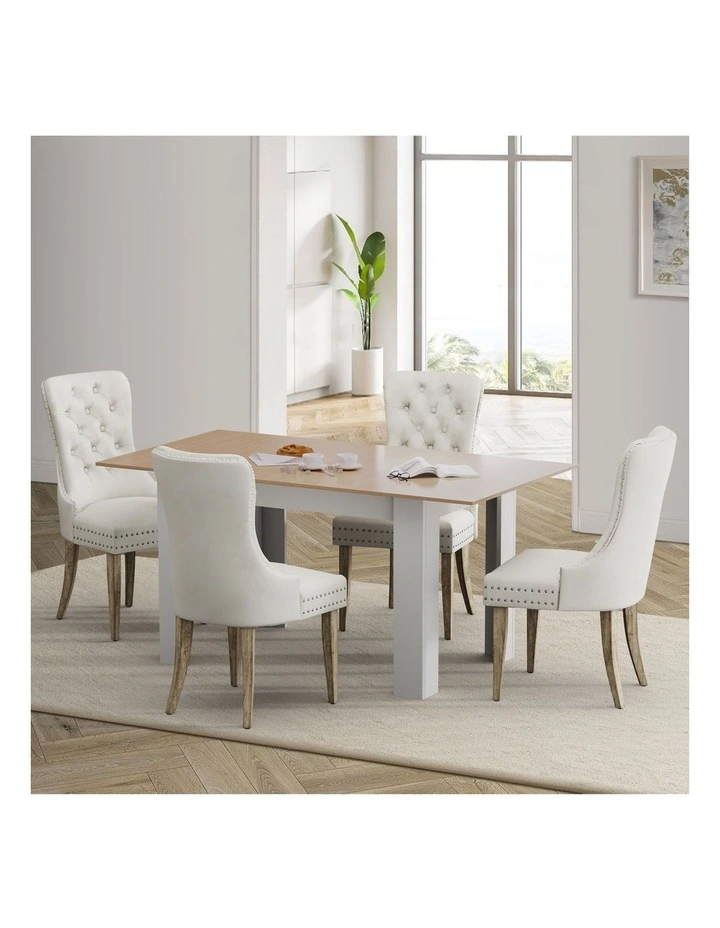 Oikiture 160cm Extendable Dining Table with 4PCS Dining Chairs Velvet Beige image 4