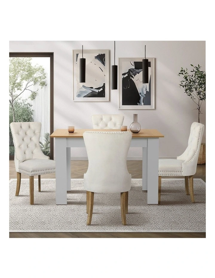 Oikiture 160cm Extendable Dining Table with 4PCS Dining Chairs Velvet Beige image 5